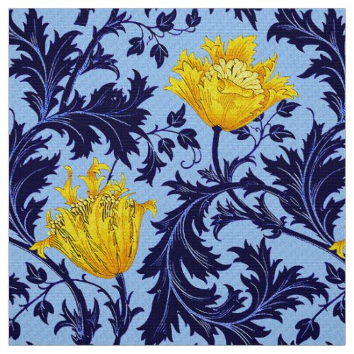 William Morris Anemone Navy and Mustard Yellow Fabric