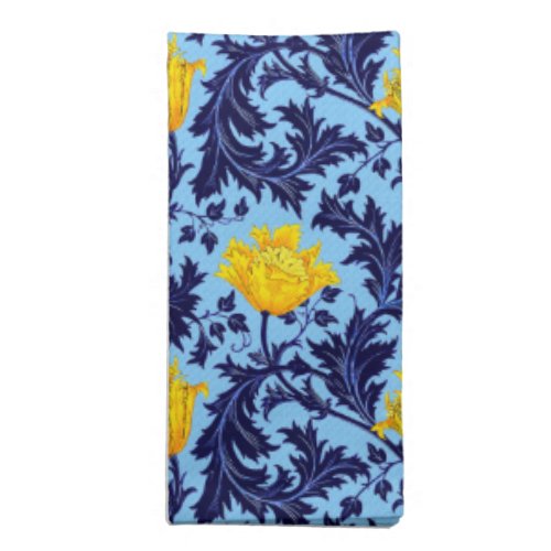 William Morris Anemone Navy Sky Blue and Yellow  Cloth Napkin