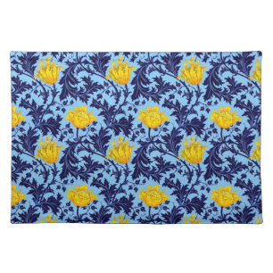 William Morris Anemone, Navy, Sky Blue and Yellow Cloth Placemat