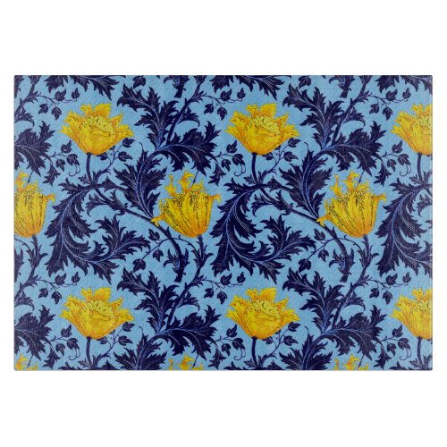 William Morris Anemone Navy Sky Blue and Yellow Cutting Board