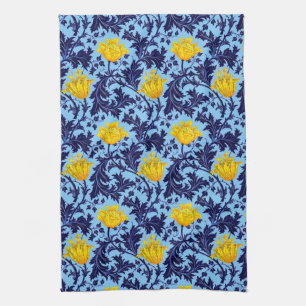 William Morris Anemone, Navy, Sky Blue and Yellow  Kitchen Towel