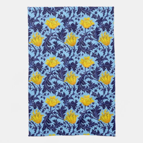 William Morris Anemone Navy Sky Blue and Yellow  Kitchen Towel