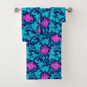 William Morris Anemone, Navy, Turquoise & Magenta Bath Towel Set