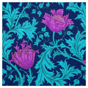 William Morris Anemone, Navy, Turquoise & Magenta Fabric