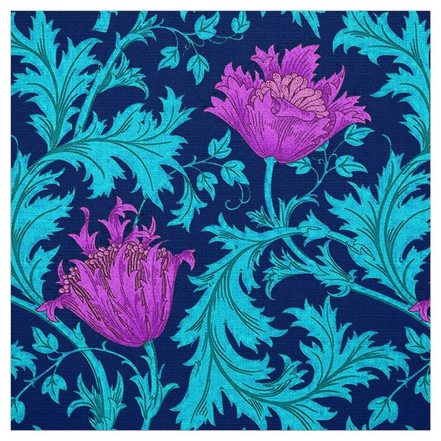 William Morris Anemone, Navy, Turquoise & Magenta Fabric (Swatch)