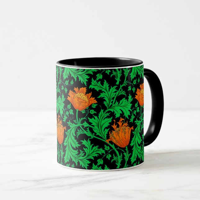 William Morris Anemone, Orange, Green and Black  Mug (Front Right)