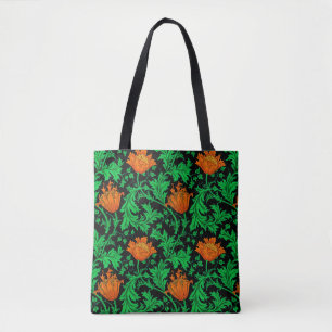 William Morris Anemone, Orange, Green and Black Tote Bag