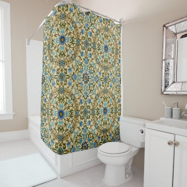 William Morris Antique 1873 Vine & Floral Pattern Shower Curtain (In Situ)