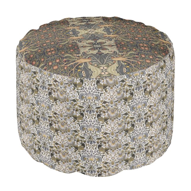 William * Morris  Antique Floral Gray Gold | Pouf (Angled Front)