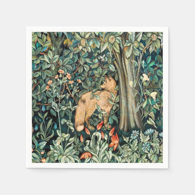 William Morris Antique Fox Forest Tapestry Art Napkins (Front)