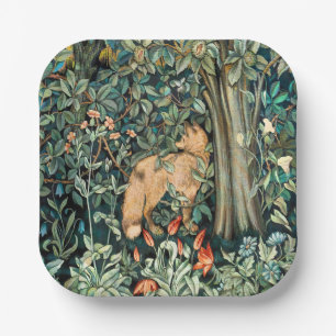 William Morris Antique Fox Forest Tapestry Art Paper Plates