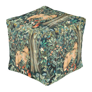 William Morris Antique Fox Forest Tapestry Art Pouf
