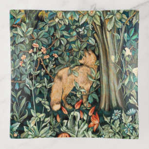 William Morris Antique Fox Forest Tapestry Art Trinket Tray