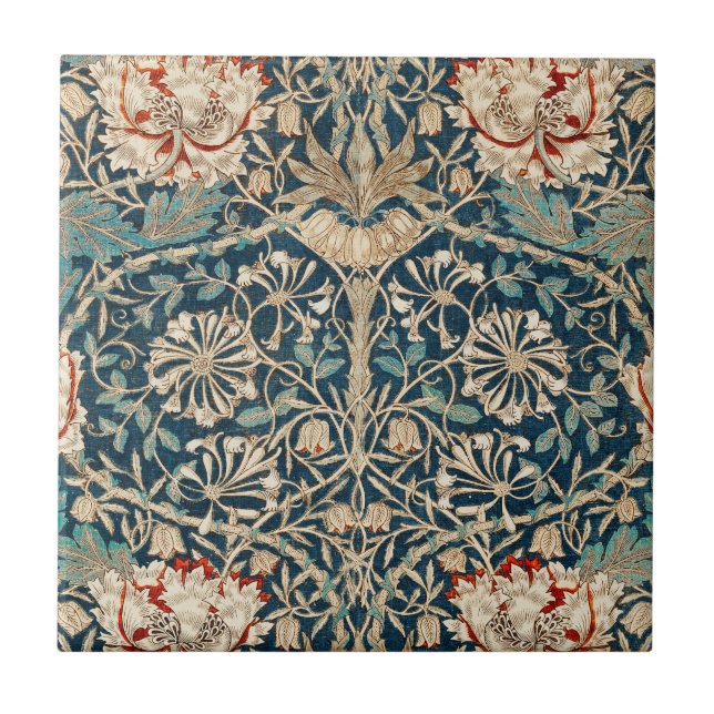 William Morris Antique Honeysuckle Floral Ceramic Tile (Front)