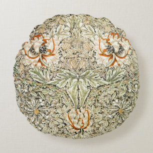 William Morris Antique Honeysuckle Floral Classic Round Pillow