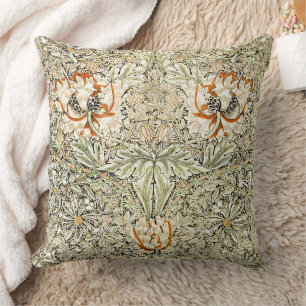 William Morris Antique Honeysuckle Floral Classic Throw Pillow