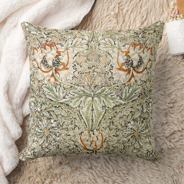 William Morris Antique Honeysuckle Floral Classic Throw Pillow (Blanket)