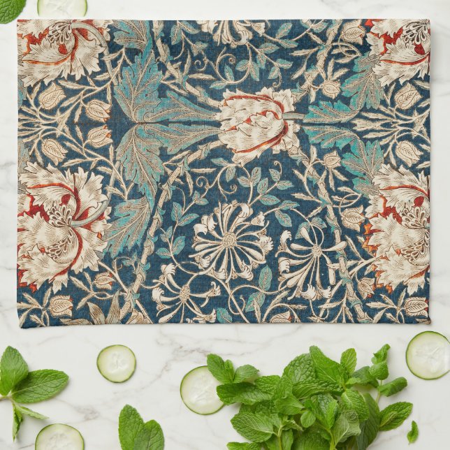 William Morris Antique Honeysuckle Floral Kitchen Towel (Folded)