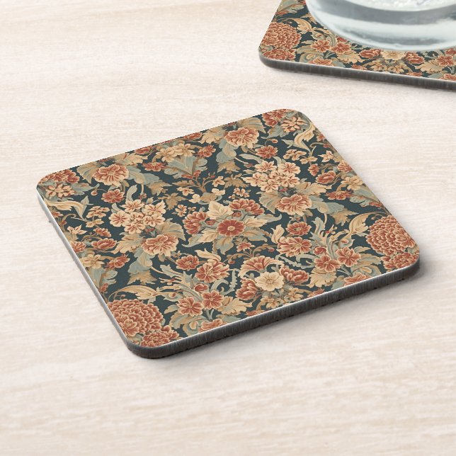 William Morris Antique Honeysuckle Floral Pattern Beverage Coaster (Left Side)