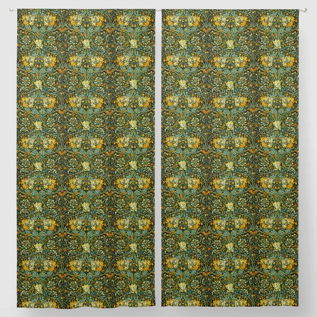 William Morris Antique Honeysuckle Floral Pattern Blackout Curtains (Pair)