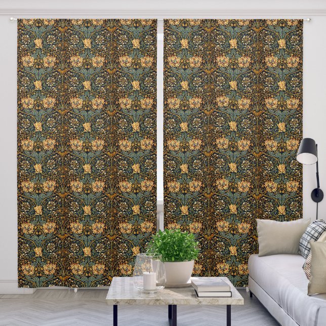 William Morris Antique Honeysuckle Floral Pattern Blackout Curtains (Living Room)