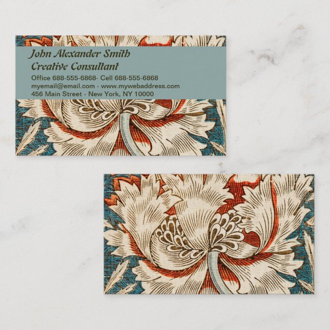 William Morris Antique Honeysuckle Floral Pattern Business Card (Front/Back)
