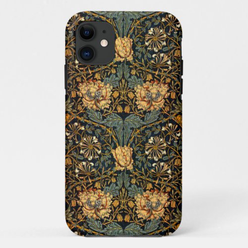 William Morris Antique Honeysuckle Floral Pattern iPhone 11 Case