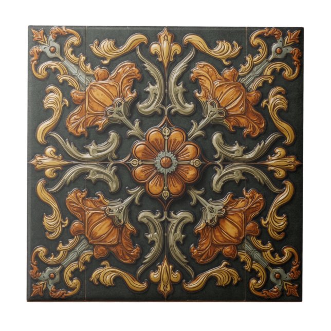 William Morris Antique Honeysuckle Floral Pattern Ceramic Tile (Front)