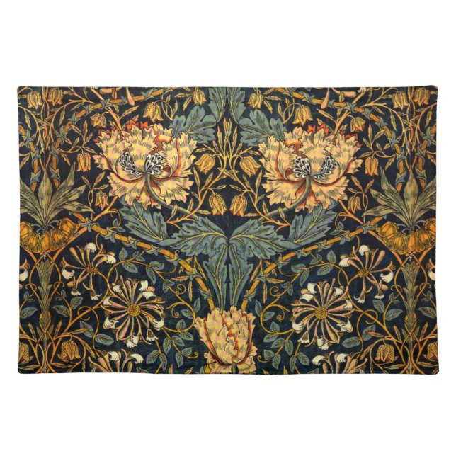 William Morris Antique Honeysuckle Floral Pattern Cloth Placemat (Front)
