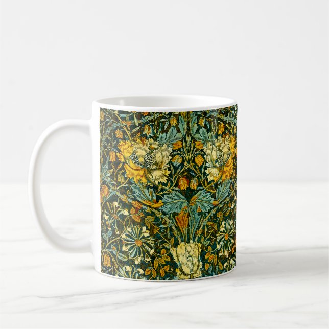 William Morris Antique Honeysuckle Floral Pattern Coffee Mug (Left)