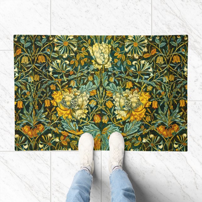 William Morris Antique Honeysuckle Floral Pattern Doormat (Indoor)