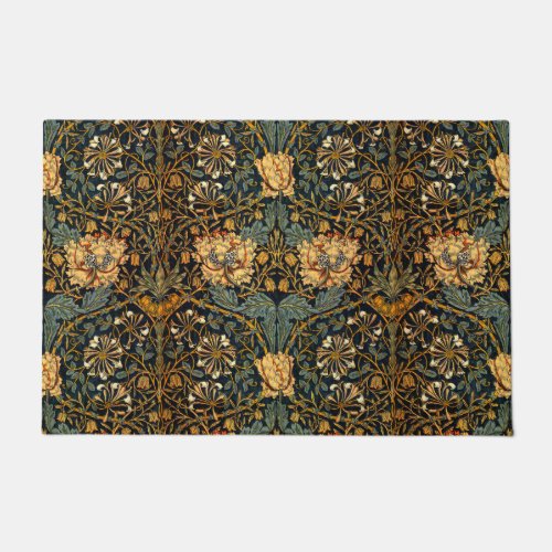 William Morris Antique Honeysuckle Floral Pattern Doormat