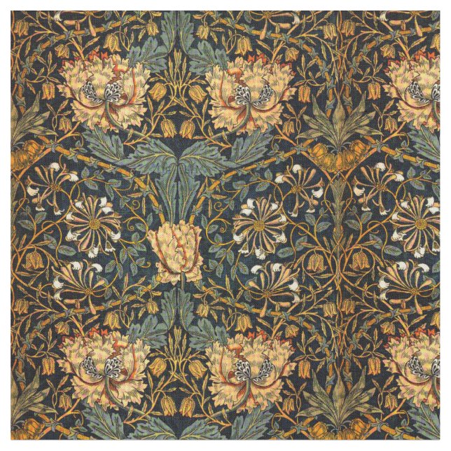 William Morris Antique Honeysuckle Floral Pattern Fabric (Close Up)
