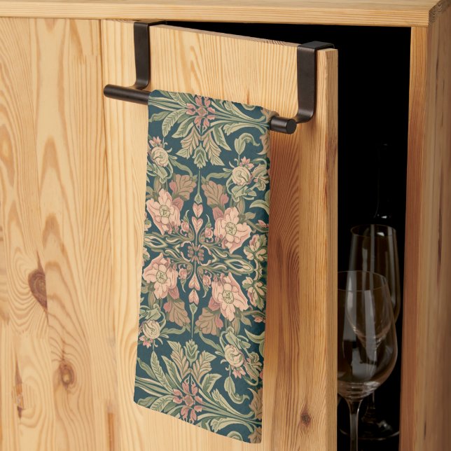 William Morris Antique Honeysuckle Floral Pattern Kitchen Towel (Thirds Fold)