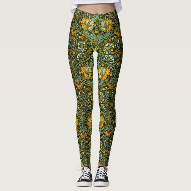 William Morris Antique Honeysuckle Floral Pattern Leggings (Front)