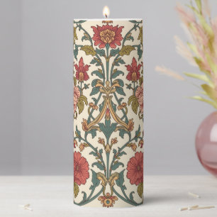William Morris Antique Honeysuckle Floral Pattern Pillar Candle