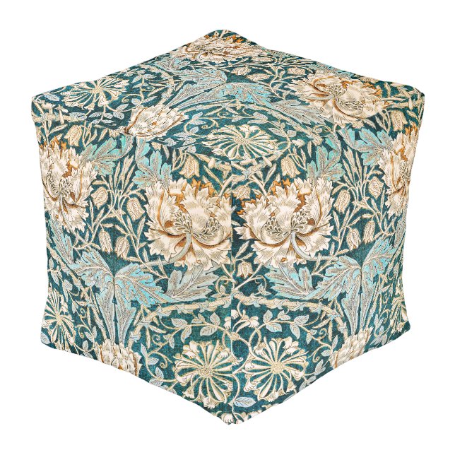 William Morris Antique Honeysuckle Floral Pattern Pouf (Angled Front)