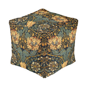William Morris Antique Honeysuckle Floral Pattern Pouf