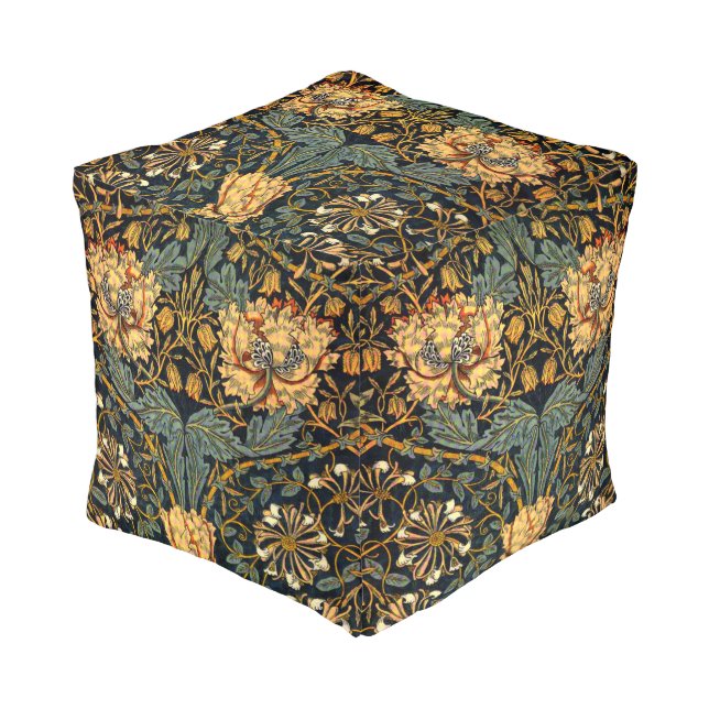 William Morris Antique Honeysuckle Floral Pattern Pouf (Angled Front)