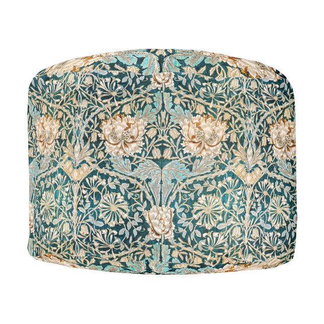 William Morris Antique Honeysuckle Floral Pattern Pouf (Front)