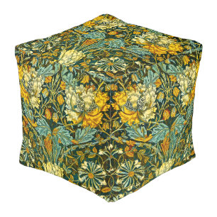 William Morris Antique Honeysuckle Floral Pattern Pouf