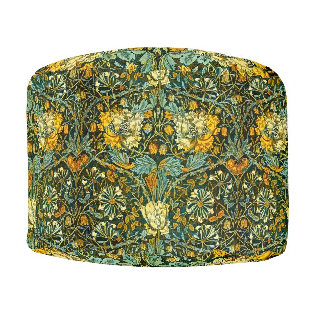 William Morris Antique Honeysuckle Floral Pattern Pouf (Front)