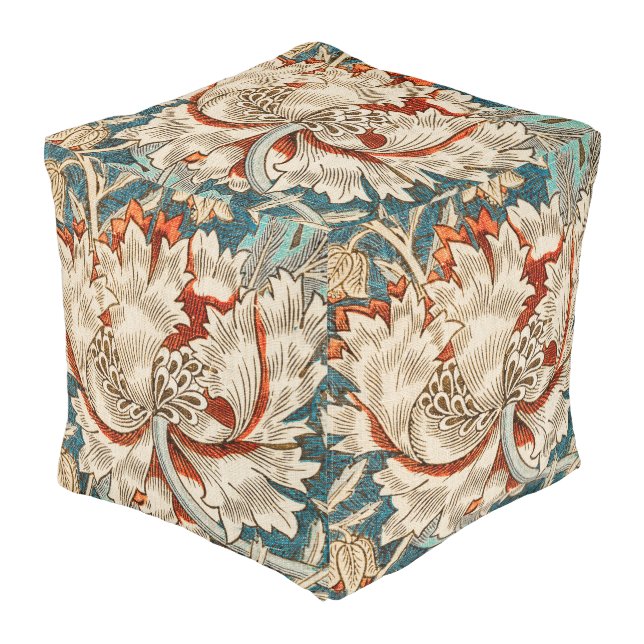 William Morris Antique Honeysuckle Floral Pattern Pouf (Angled Front)