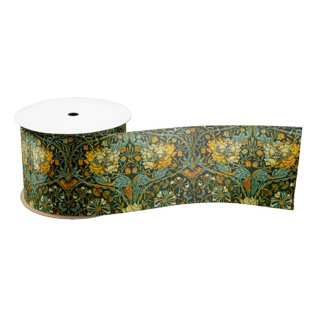 William Morris Antique Honeysuckle Floral Pattern Satin Ribbon (Spool)