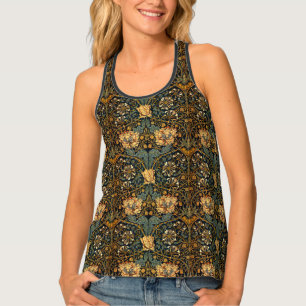 William Morris Antique Honeysuckle Floral Pattern Tank Top