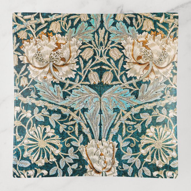 William Morris Antique Honeysuckle Floral Pattern Trinket Tray (Front)