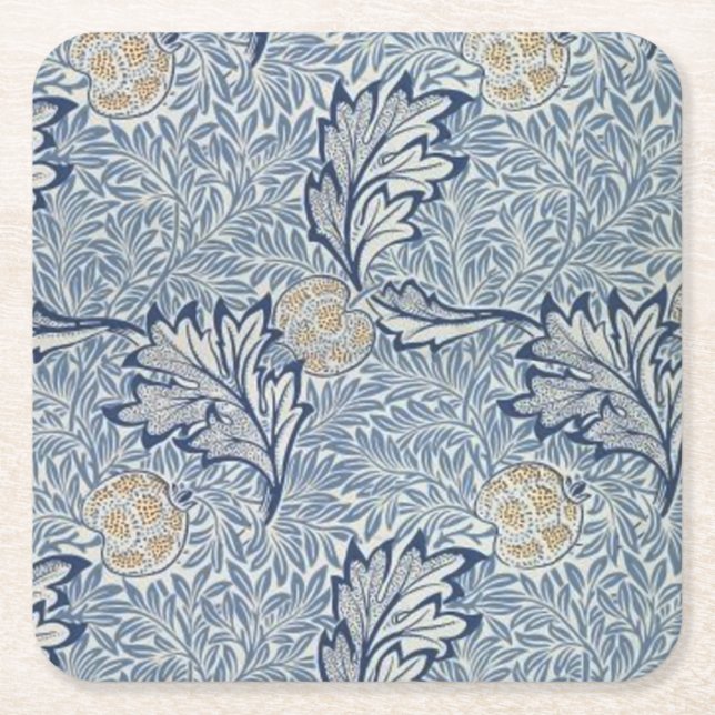 William Morris Apple Flower Floral Design Square Paper Coaster (Front)