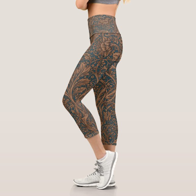 William Morris Arcadia Floral Pattern Classic Capri Leggings (Left)