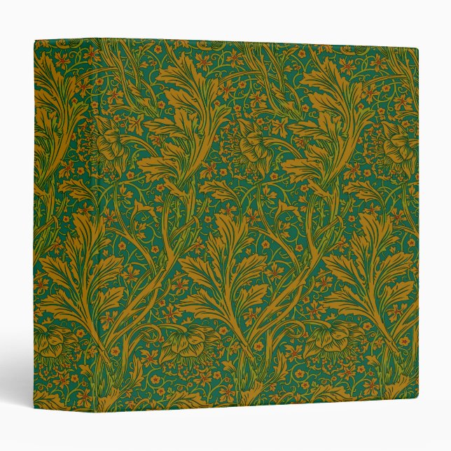 William Morris Arcadia Floral Pattern Green Golden 3 Ring Binder (Front/Spine)
