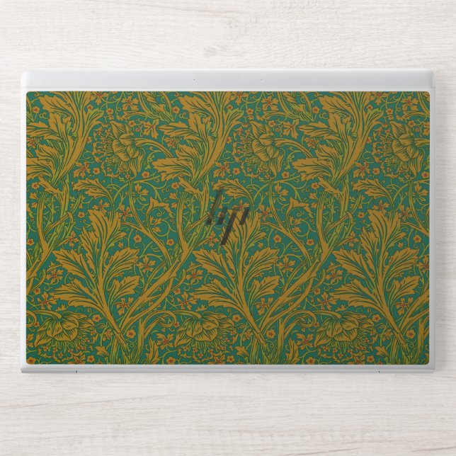 William Morris Arcadia Floral Pattern Green Golden HP Laptop Skin (Front)